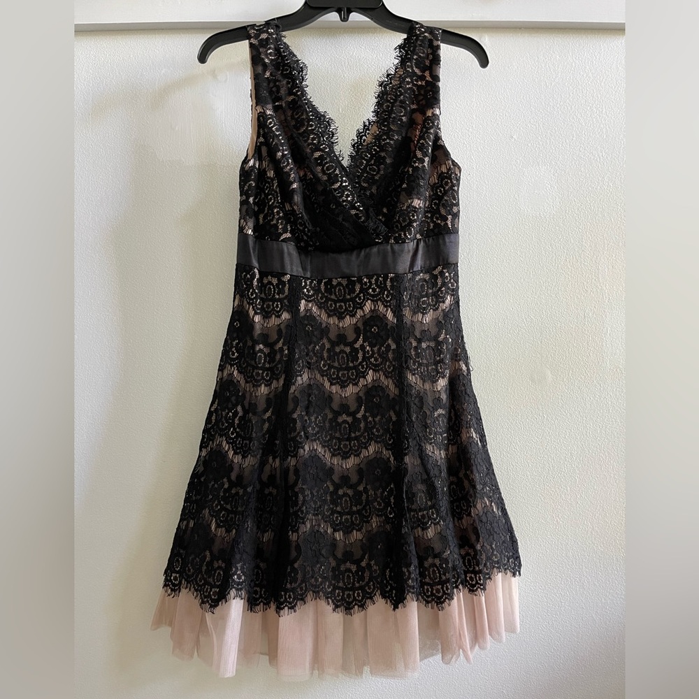 Betsy & Adam black and cream lace midi dress. Size 8.